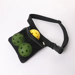 Pickleball mesh storage waist bag, portable sports ball holder with zipper and adjustable belt.