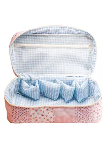 Quilted makeup bag portable travel organizer large capacity floral cosmetic pouch for hair tools