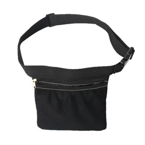 Black mesh sports waist bag with adjustable strap and zipper for tennis and pickleball.