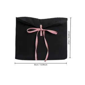 Waterproof black laptop sleeve with pink bow tie ribbon, 34x27cm cute tablet bag for women.
