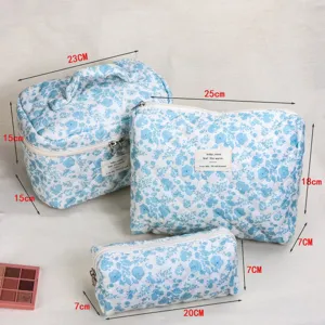 Set borsa cosmetica trapuntata floreale astuccio da viaggio per trucco portatile