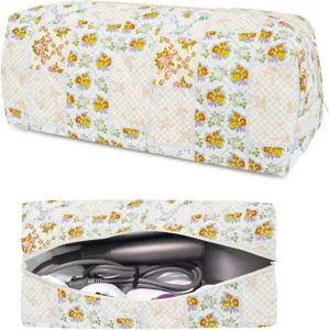 Quilted floral hair dryer storage bag large capacity portable travel case for curling iron