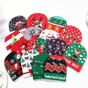 Christmas knitted beanie hat set, colorful winter warm headwear for holiday party and daily street wear.