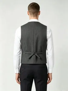 Men's Herringbone Tweed Suit Vest Slim Fit Business Casual Formal Waistcoat Back Detail