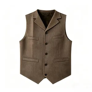 Men's Herringbone Tweed Waistcoat Business Casual Wedding Suit Vest British Style