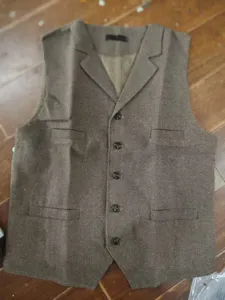 Men brown herringbone suit vest detail view, classic business casual waistcoat for men.