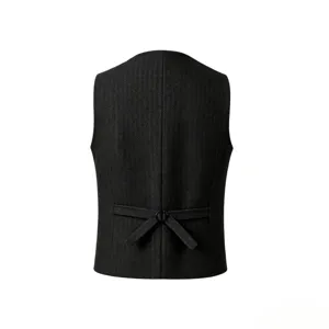 Men's herringbone suit vest back view, slim fit business casual waistcoat with back belt.
