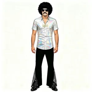Costume disco retro homme chemise manches courtes pantalon patte d elephant fete scene