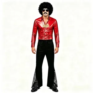 Costume disco homme années 70 chemise rouge brillante et pantalon patte d'éléphant