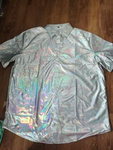 Chemise manches courtes argenté holographique homme haut rétro disco scène spectacle