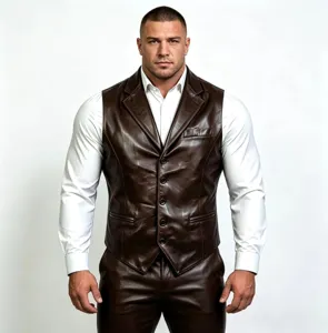 Gilet in Pelle PU Casual da Uomo Leggero Scollo a V Monopetto Gilet Business Casual Capospalla per Uomo