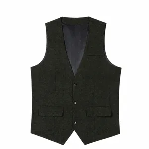 Men's slim fit suit vest casual single-breasted herringbone waistcoat for wedding groom.