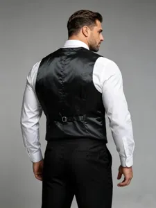 Men's formal suit vest waistcoat, sleek black back design, professional business wear ideal for events.