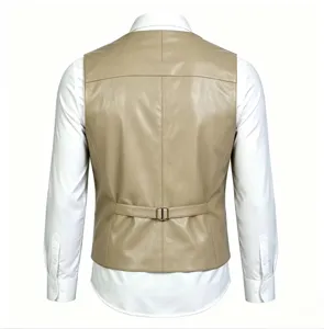 Gilet in ecopelle da uomo casual slim fit gilet da abito con cinturino posteriore cachi.