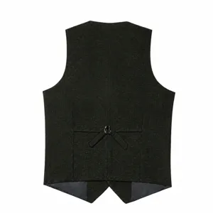 Men's casual herringbone suit vest back view, slim fit formal waistcoat for wedding.