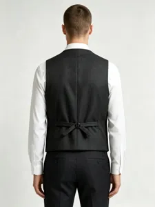 Men's dark grey herringbone suit vest slim fit business casual wedding waistcoat back adjusters