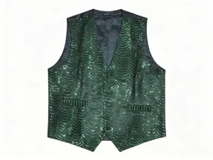 Men's green sequin vest stage performance waistcoat sparkly party club wear shiny top