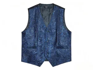Men's blue sequin vest for stage performance, host, singer, and photography. Stylish V-neck.