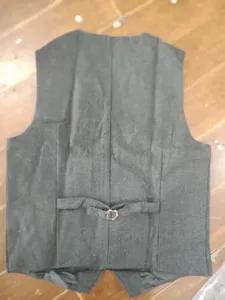 Men herringbone suit vest detail back view, casual British style waistcoat with adjustable strap.