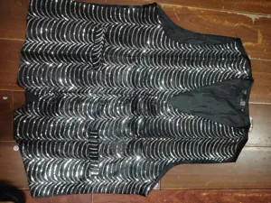 Men's black sequin vest shiny stage performance waistcoat for party singer host detailed view