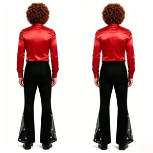 Conjunto de disfraz de disco vintage para hombre camisa roja pantalón campana estrellas