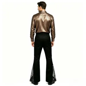 Costume de scène rétro disco homme chemise manches longues métallisées et pantalon patte d'éph.