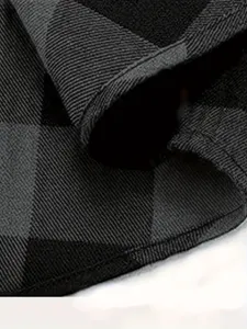 Men flannel plaid shirt fabric detail black grey checkered casual top long sleeve design