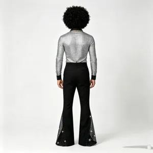 Costume de performance de scene retro disco pour hommes chemise pantalon evase set fete