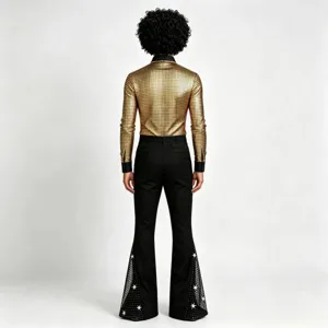 Costume de spectacle disco doré vintage pour homme chemise manches longues pantalon patte