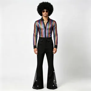 Tenue de performance disco pour hommes chemise manches longues pantalon patte d'eph