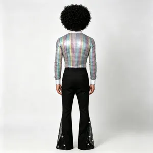 Costume disco homme retro chemise manches longues sequin pantalon patte d'elephant chic