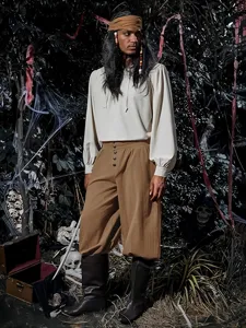 Medieval pirate gothic men's casual pants with vintage design for cosplay and parties.