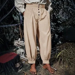 Men vintage medieval renaissance pirate gothic high waist baggy trousers costume pants