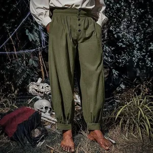 Medieval Renaissance pirate gothic men casual trousers high waist loose trousers main view