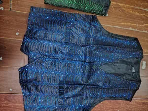 Men's stage performance sequin vest blue wave pattern shiny waistcoat for party singer host