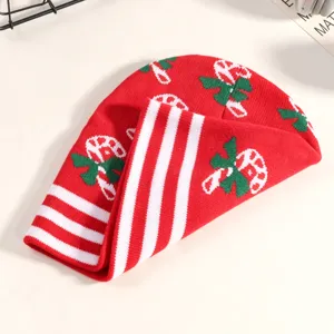 Christmas knit beanie winter warm holiday striped hat festival party daily streetwear cap