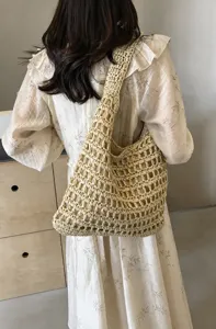 Chic hollow woven straw shoulder bag, casual large capacity beach tote for women summer.