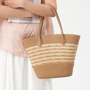 Sommer große Kapazität Stroh gewebte Tragetasche für Damen, lässige Strand Umhängetasche.