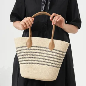 Modische Sommer Stroh geflochtene Handtasche mit großem Fassungsvermögen für Damen.