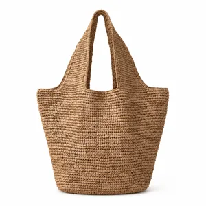 Sac cabas en paille tressée pour femme, grand sac d'épaule de plage, sac de vacances d'été.