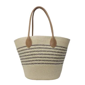 Modische sommerliche Stroh-Einkaufstasche für Damen, große Schulter-Strandtasche neu.