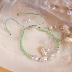 Bracelet de perles vertes fraîches d'été réglable, bijoux pour femmes au design de niche.