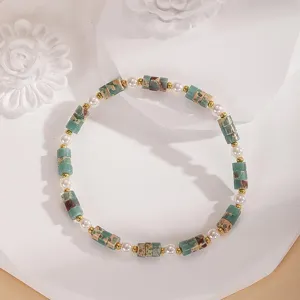 Bracciale perle retro perline cilindriche verdi elegante gioiello estivo accessorio moda donna