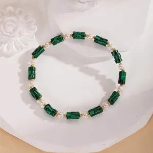 Retro verde perla cilindrica bracciale elegante e minimalista per estate gioiello