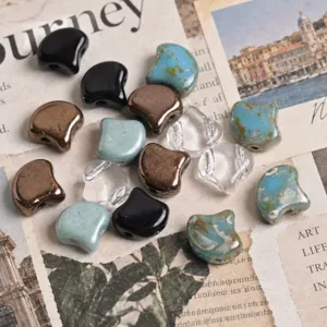 Czech Glazed Glass Ginkgo Leaf Beads Double Hole Loose Beads For DIY Bracelet Necklace Jewelry Making Crafts Supplies