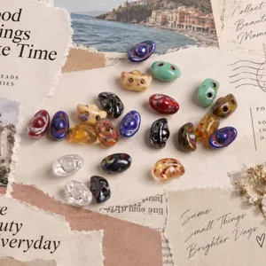 Czech Style Colored Glaze Ingot Loose Beads Double Holes Shape DIY Bracelet Necklace Jewelry Making Accessories