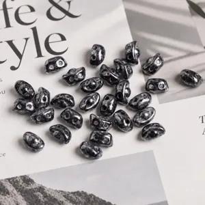 Czech glass double hole beads 3x7mm black marbled DIY handmade jewelry making parts