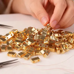 Double Hole Glass Beads Electroplated Metal Series DIY Jewelry Making Loose Beads Craft Accessories Supplies