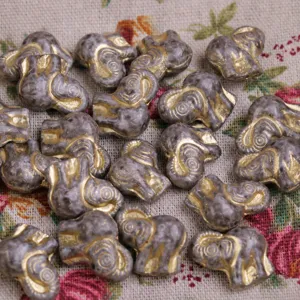 Czech glass beads elephant shape gold painted handmade DIY jewelry making supplies 20mm