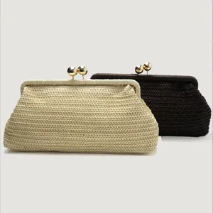 Damen Gewebte Stroh Abend Clutch Tasche Eleganter Kussverschluss Große Kapazität Urlaub Strand Handtasche Für Sommer Party